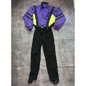 Women's Vintage 90's Pro Gear Neon Purple Black Color Block Ski Snow Suit Sz 14